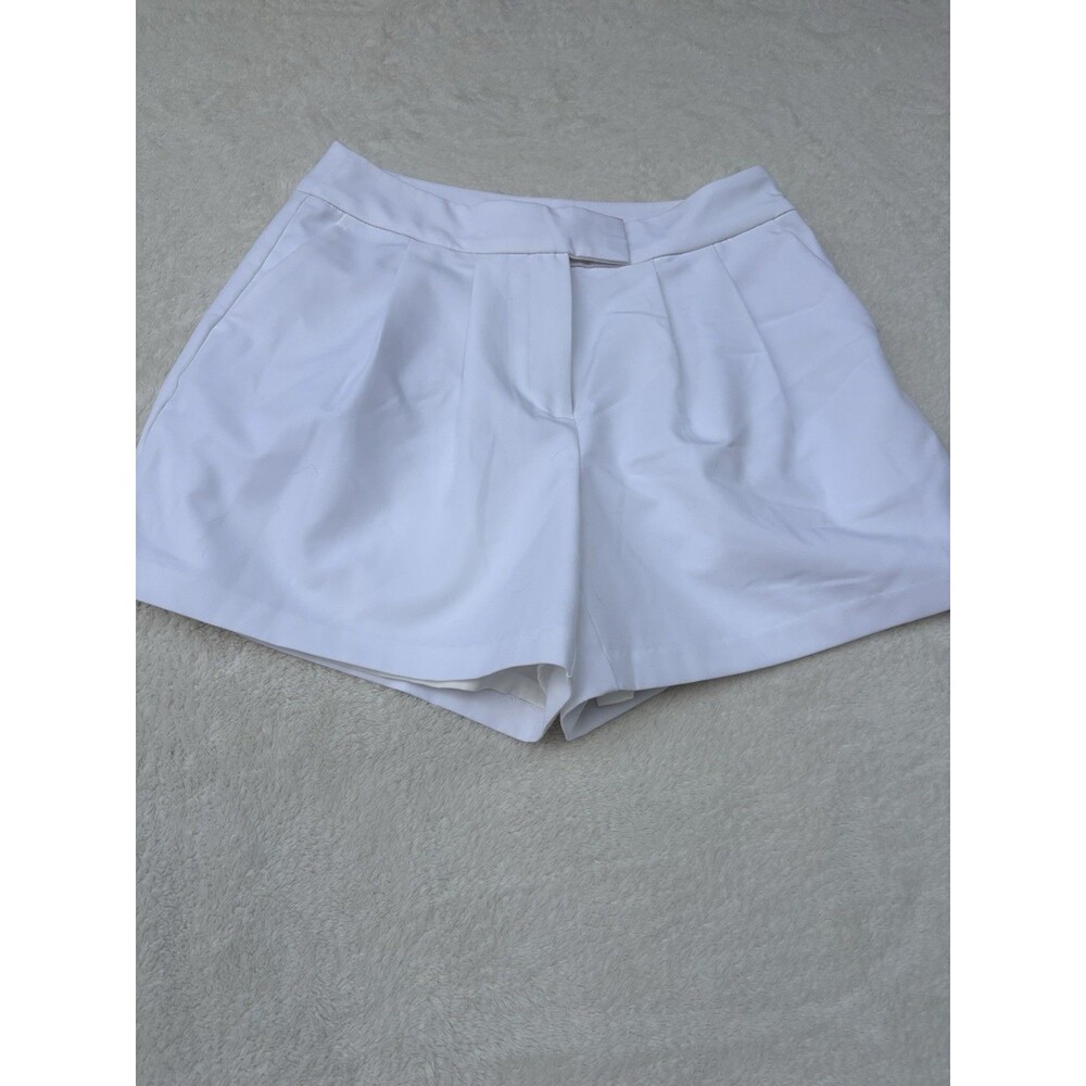 INC Pleated White Women's Casual Shorts, Solid, Regular Fit, Size 8